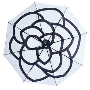 Stylish Black and White Umbrella, NEW, Camilla Flower inside